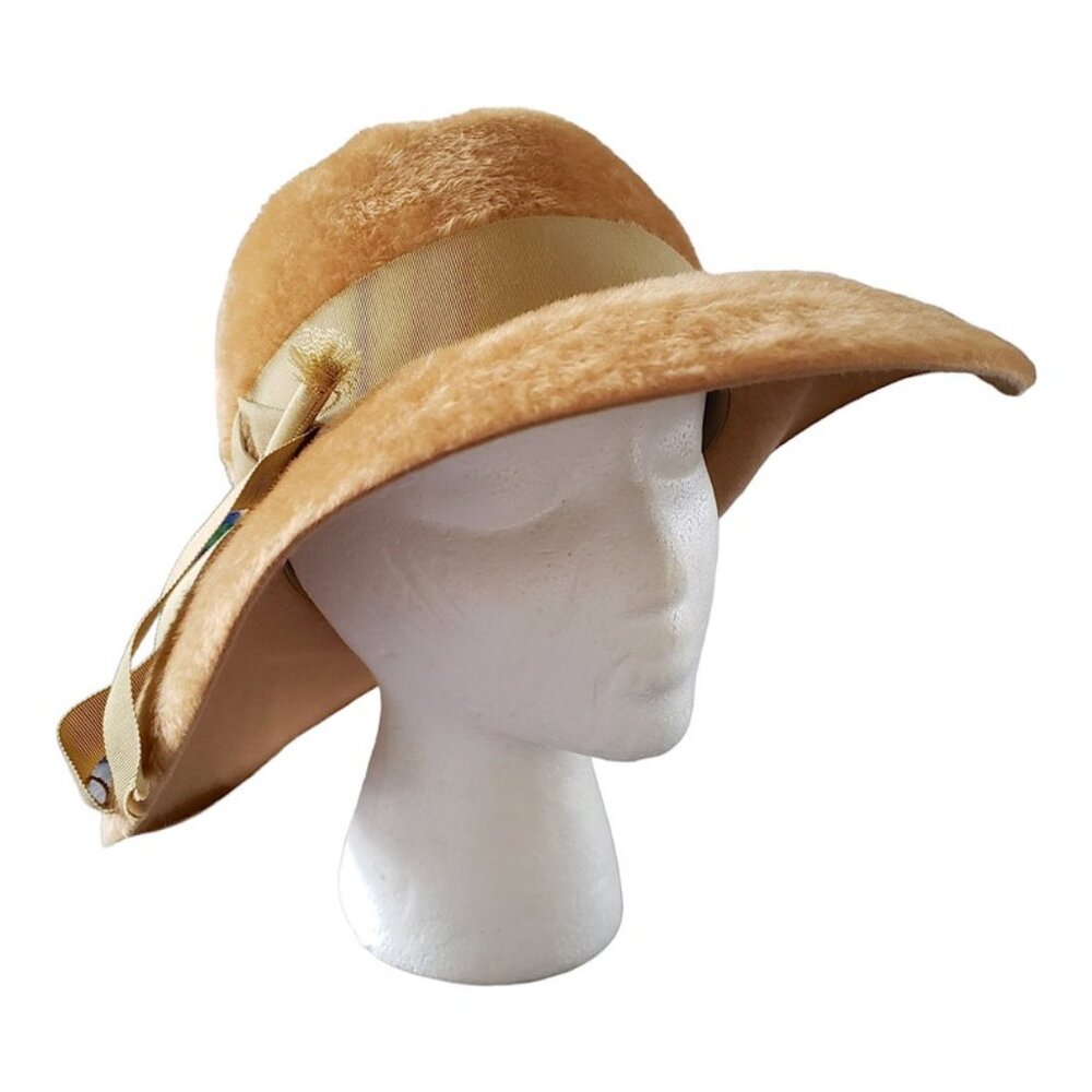 Faux Fur Coralie Musketeer Wide Brim Floppy Vintage Hat